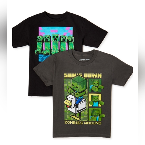 2 **NEW** MINECRAFT SHIRTS BOYS SIZE L (10/12) - Picture 1 of 2